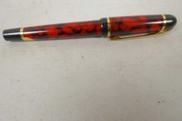 A Waterman Phileas red marbled fountain pen in presentation box