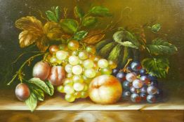 R. Casper (British, C20th), still life of fruit, signed lower right, oil on board, 15" x 18"