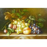 R. Casper (British, C20th), still life of fruit, signed lower right, oil on board, 15" x 18"