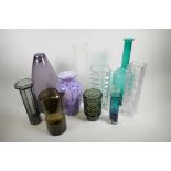 A collection of 1970s/80s studio glass vases including La Rochere, largest 16" high