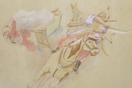 An early C20th Russian horsemen watercolour, unsigned, 12½" x 10½"