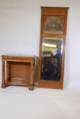 A C19th Continental satinwood console table, inlaid with burr walnut and boxwood fans, the top inset