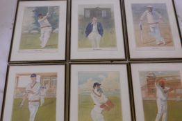 John Ward, a set of six Limited Edition prints, 165/350, portraits of cricketers, Colin Cowdrey, Ray