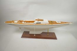 A vintage model yacht, no rigging, 32" long