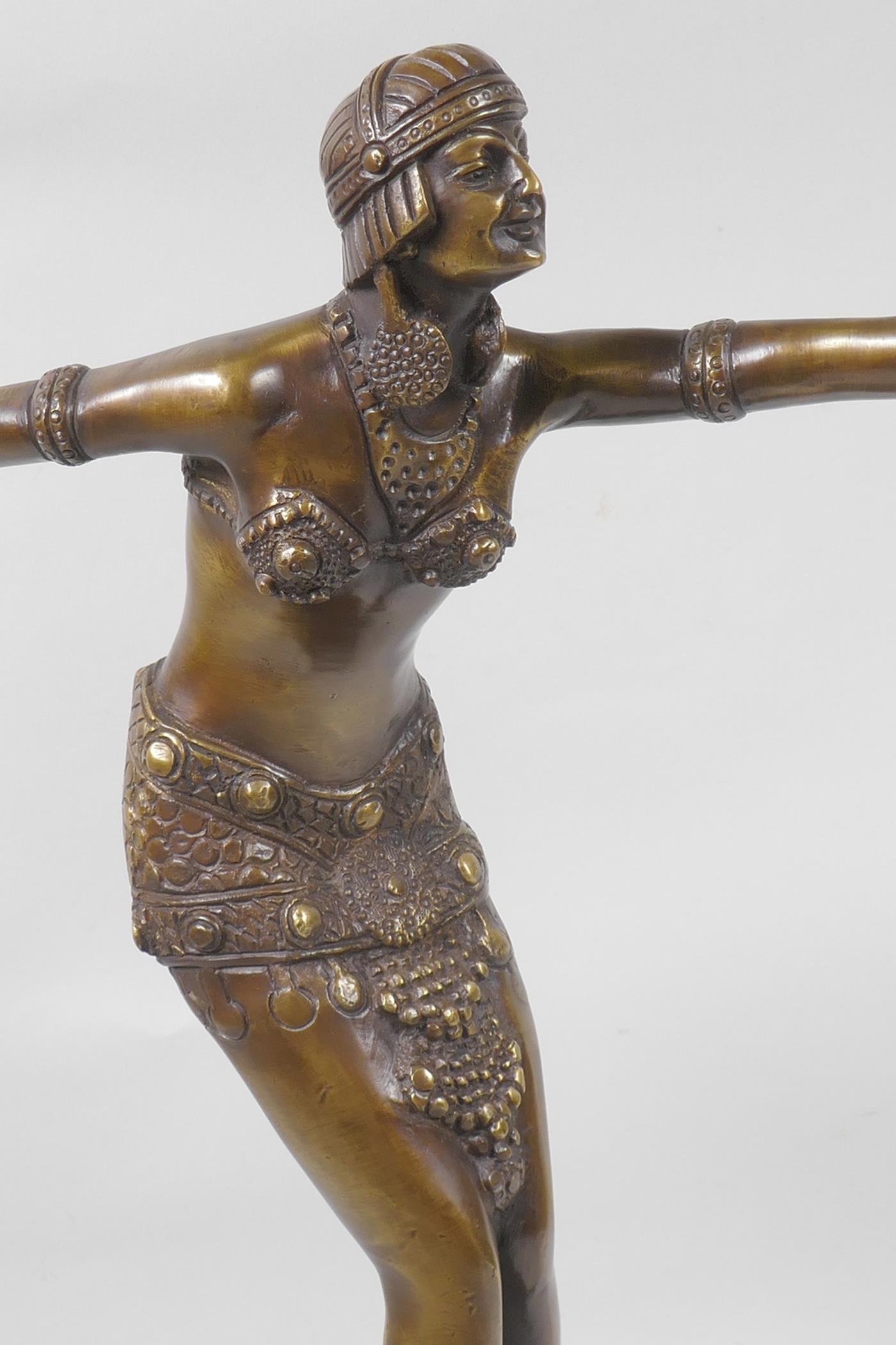 An Art Deco style bronze figure of a dancing girl on a stepped marble base, 16½" high - Image 2 of 6