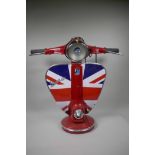 A side lamp in the form of a Vespa scooter headstock and handle bars, with Union Flag on the