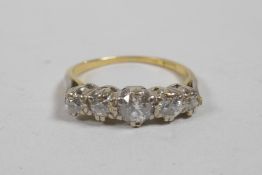 An 18ct yellow gold five stone diamond ring, approximately 1ct, approximate size 'P'