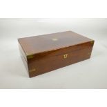 A C19th rosewood campaign writing box/slope with a fitted interior and inkwell, 16" x 9½", 5" high