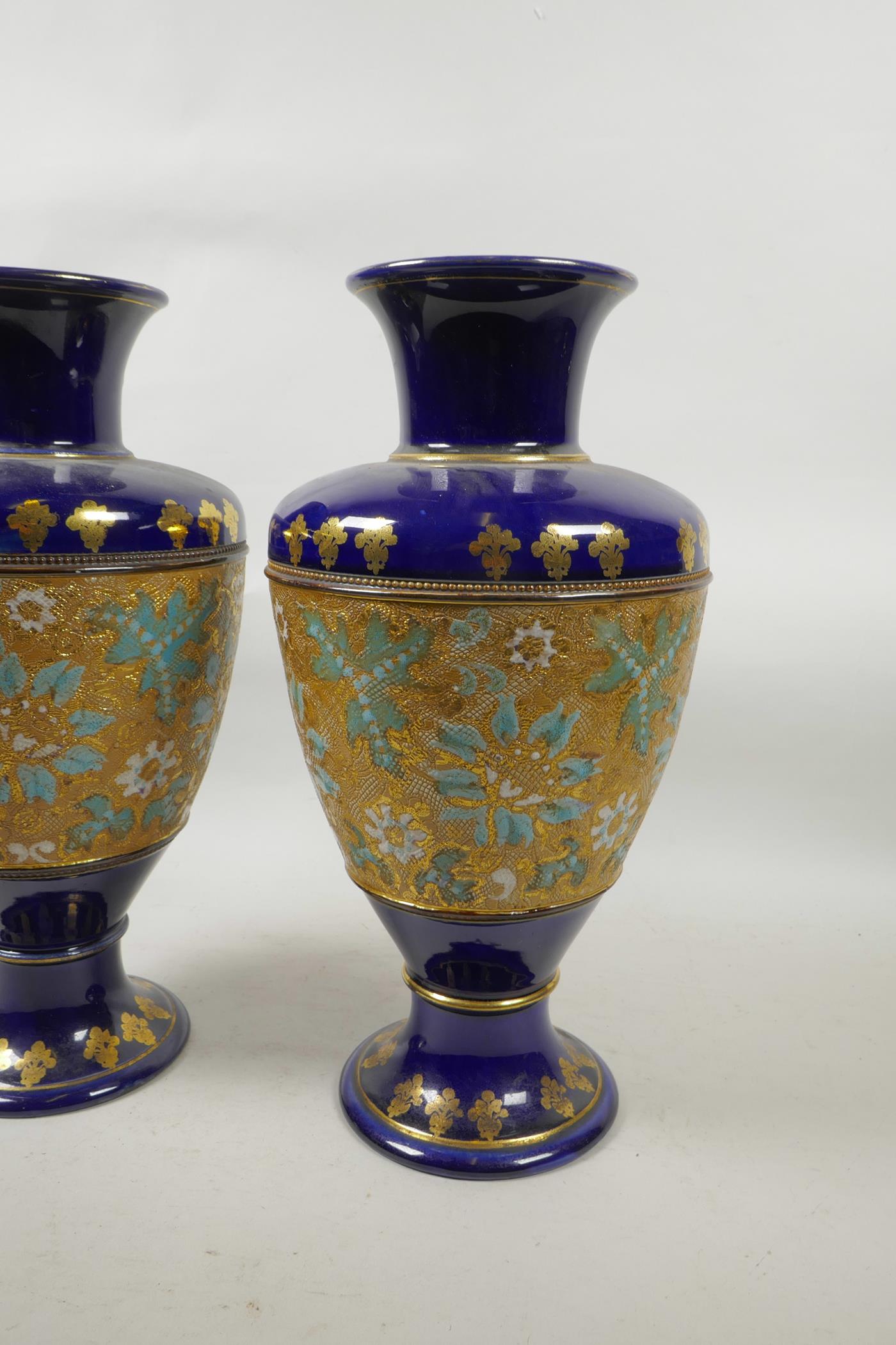 A pair of Doulton Slater's Patent vases, 13" high, stamps to base, A/F - Image 2 of 8