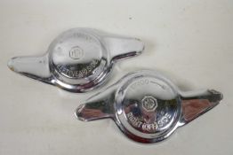 A pair of vintage chromium plated 'MG' wheel spinners