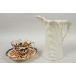 An Art Deco Royal Worcester old white porcelain 'Fern Leaf' pitcher, stamped to base, 7" high;