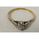 An 18ct gold and single stone old cut diamond ring, size 'L'