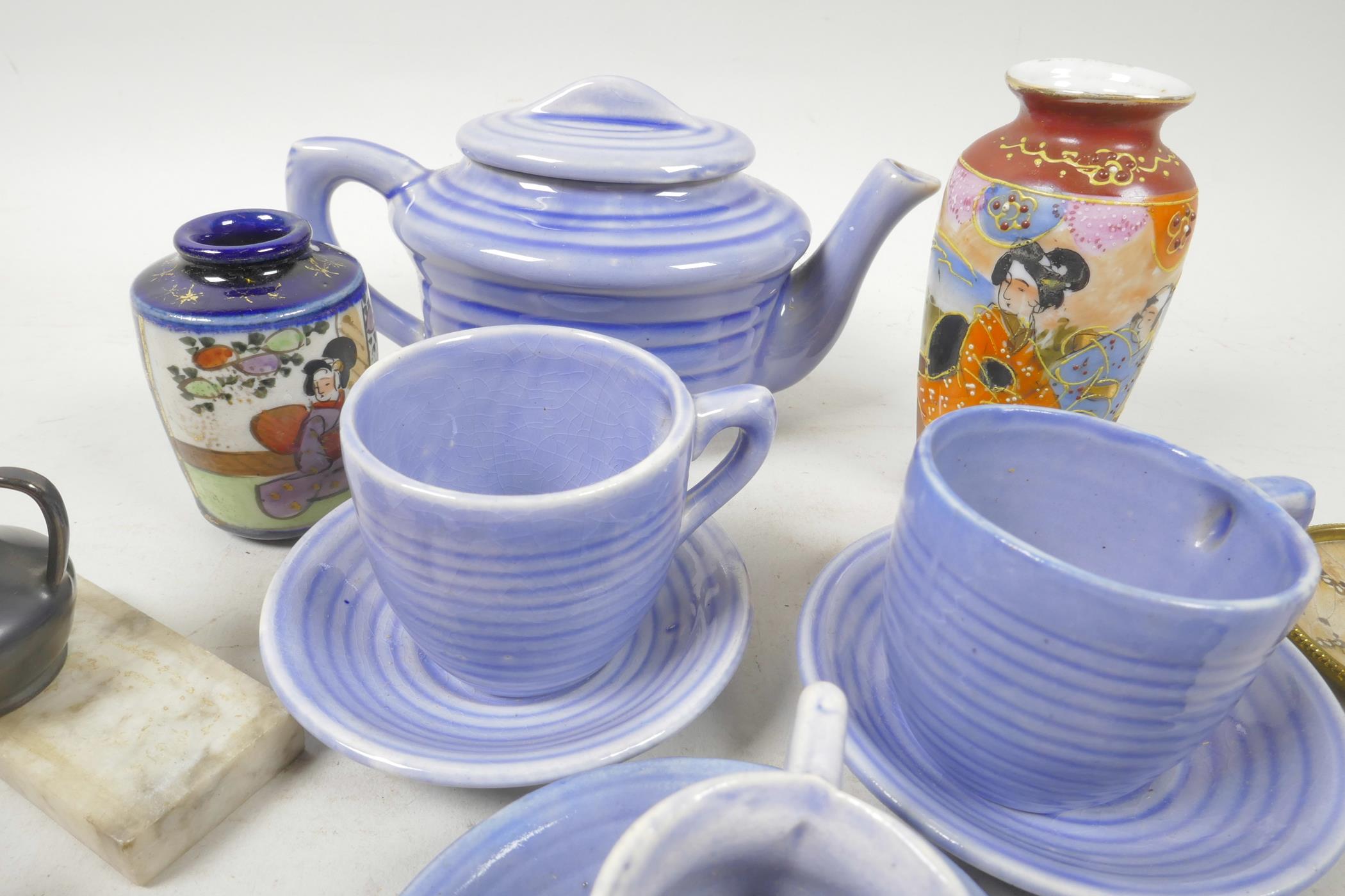 A child's china tea for two set together with two Oriental miniature vases - Image 2 of 4