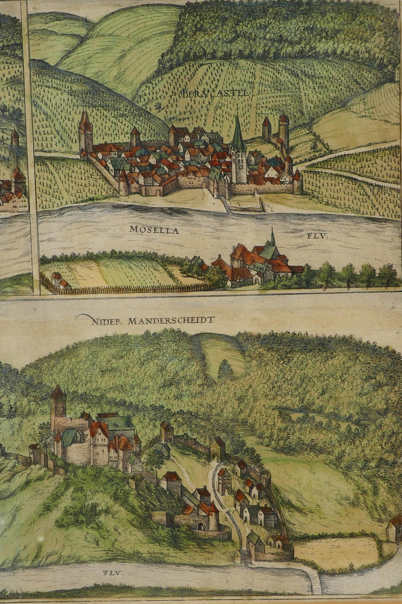 A rare antique map with three bird's-eye views by George Braun and Frans Hogenberg, dated c.1610, of - Image 3 of 6