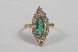 An 18ct yellow gold, tourmaline and white topaz set ring, approximate size 'N'