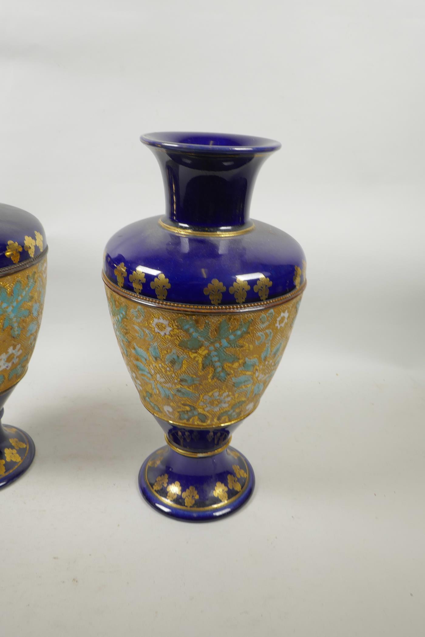 A pair of Doulton Slater's Patent vases, 13" high, stamps to base, A/F - Image 3 of 8