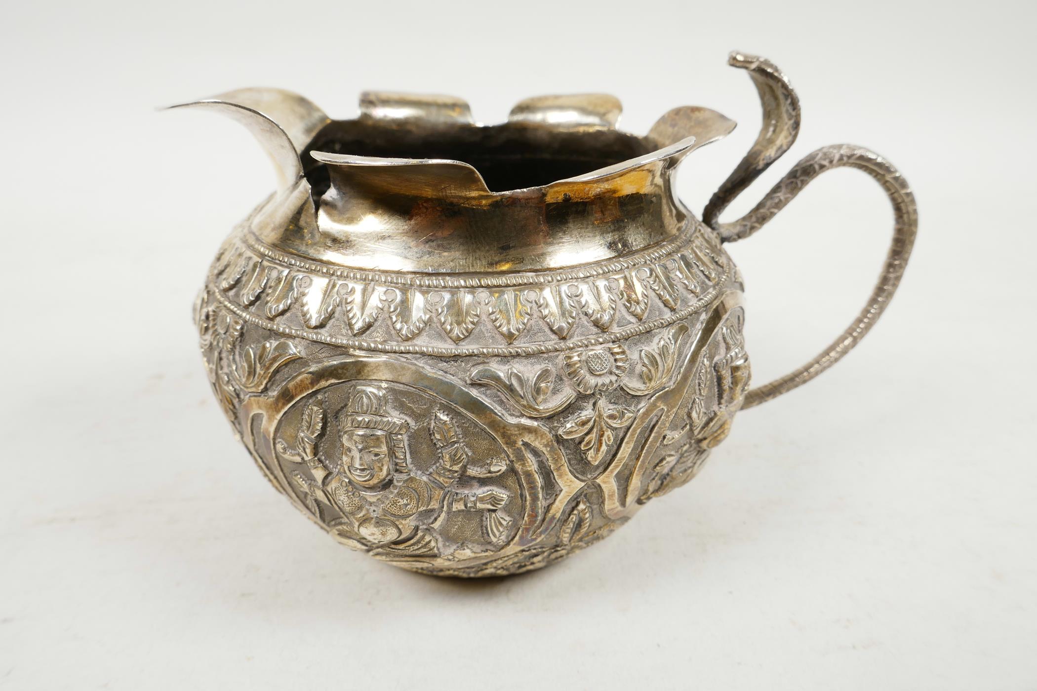 A beautiful C19th Anglo-Indian solid silver (tested) tea service, comprising teapot, cream jug and - Image 7 of 9