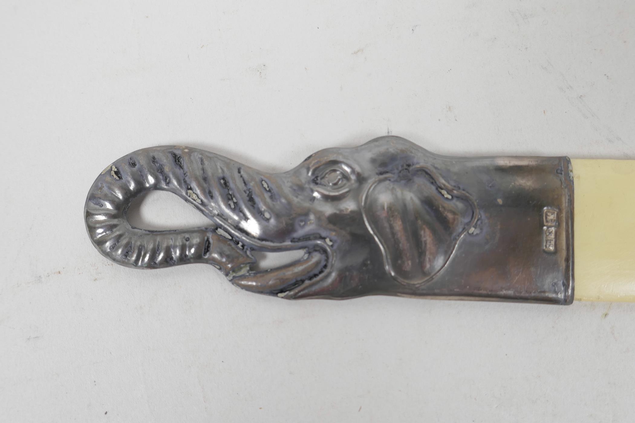 A Russian silver and bone letter opener, the handle formed as an elephant's head, 10½" long - Image 2 of 3