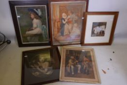 Five large framed Victorian prints, various subjects