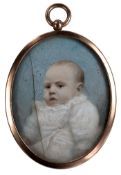 Unknown artist, a rare portrait miniature of 'A baby' probably painted on a photographic base,
