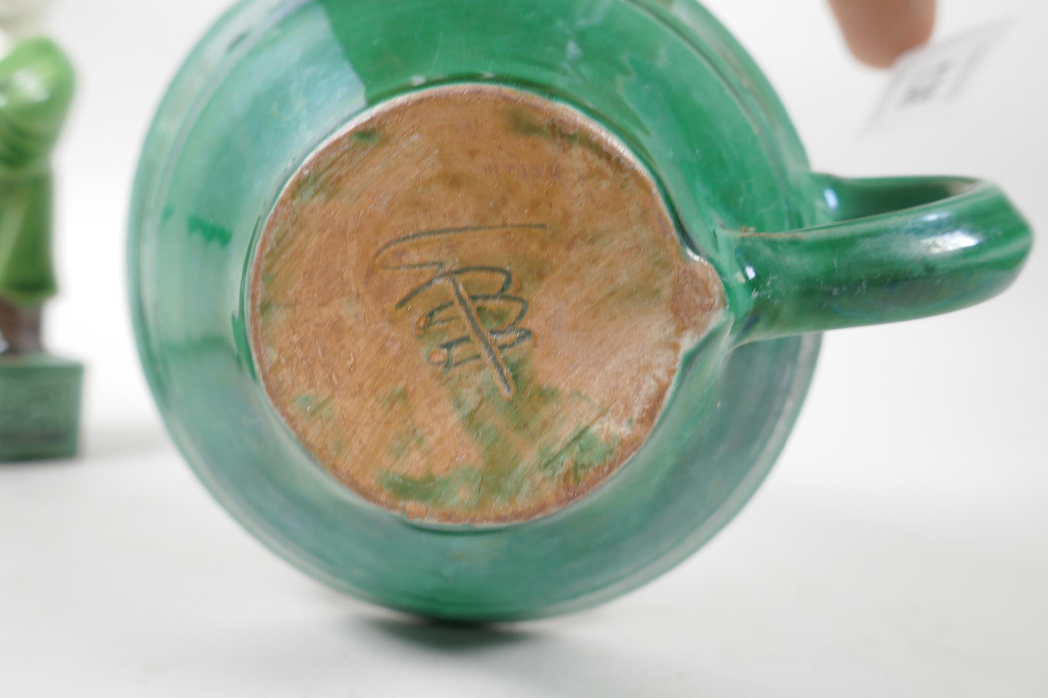 A Chinese Sancai glazed porcelain figure, together with a green glazed pottery cup/bowl and - Image 6 of 6