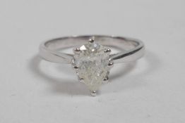 An 18ct white gold, pear shaped diamond ring, 75 points, approximate size 'N/O'