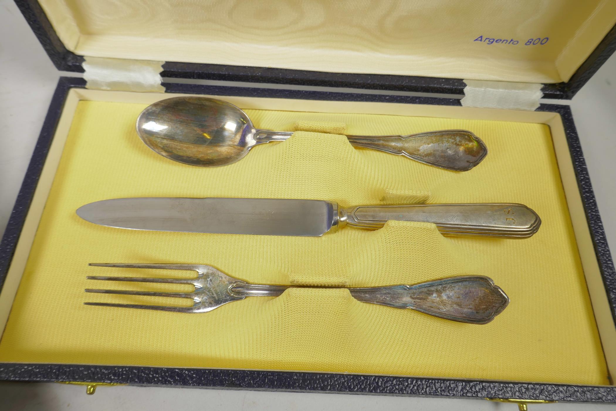 A boxed Christening set of 800 mk fork, spoon and steel bladed knife, together with a boxed set of - Image 3 of 4