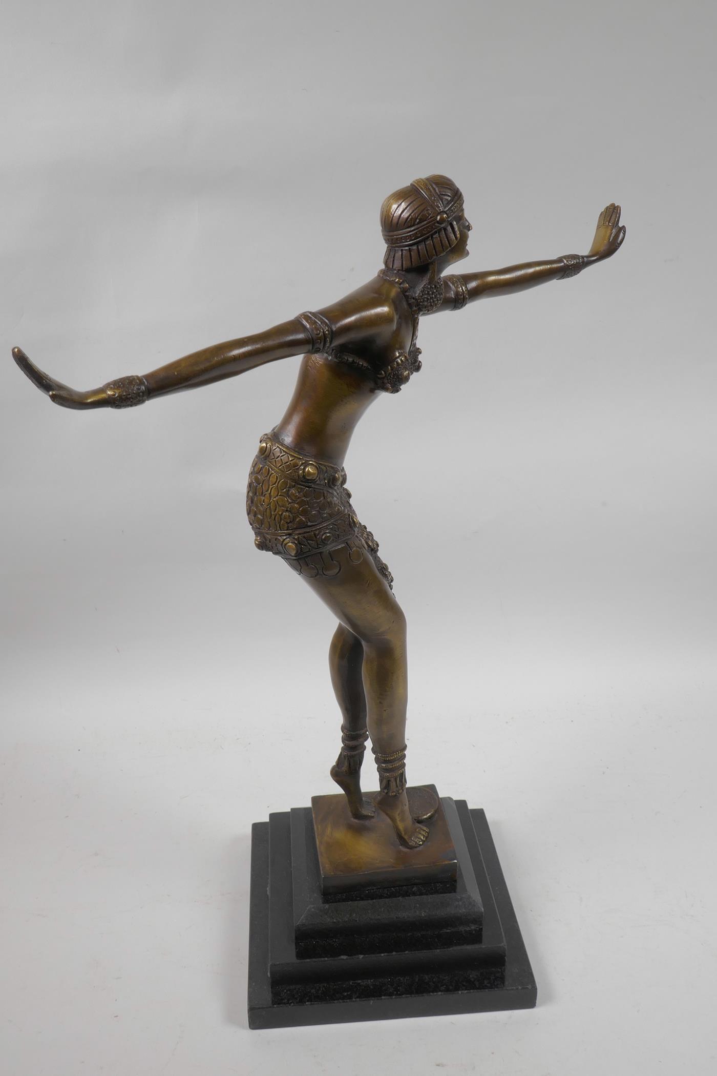 An Art Deco style bronze figure of a dancing girl on a stepped marble base, 16½" high - Image 3 of 6