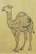 An Islamic calligraphic artwork of a camel, 7½" x 9½"