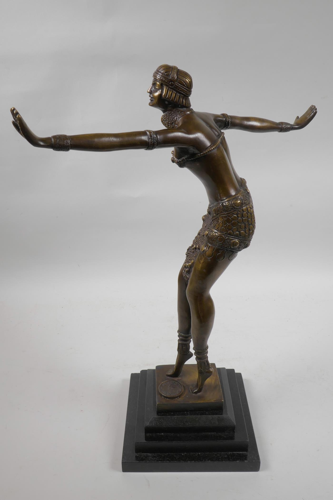 An Art Deco style bronze figure of a dancing girl on a stepped marble base, 16½" high - Image 5 of 6