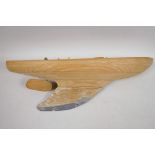 An antique scratch built pond yacht hull with lead weighted keel, 19" long