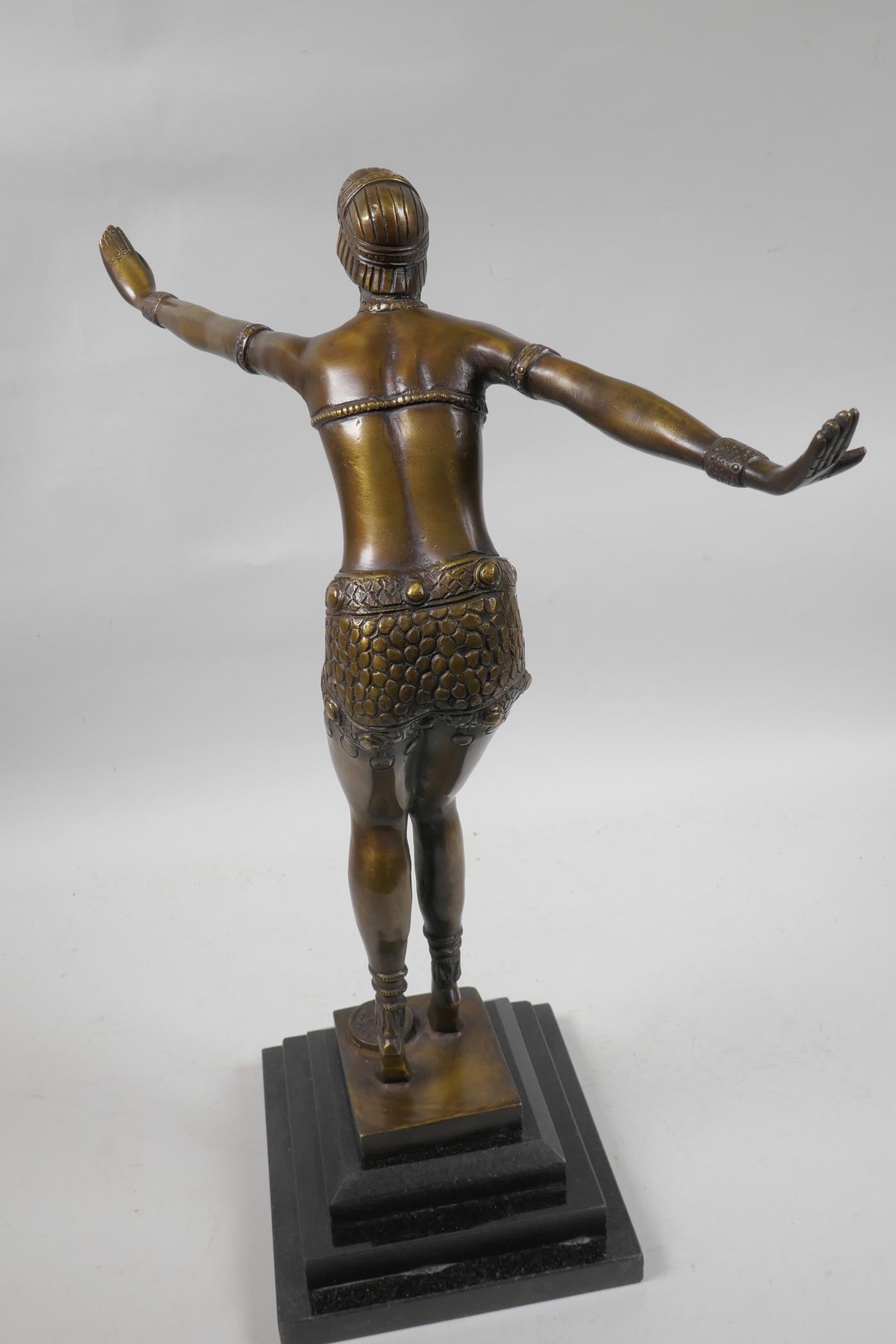 An Art Deco style bronze figure of a dancing girl on a stepped marble base, 16½" high - Image 4 of 6