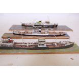 A diorama of the Liverpool Pilot boat and two more of cargo ships, 36" x 11", all A/F