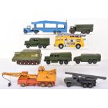 Nine Unboxed Dinky Toys, including 582 Bedford Pullmore Car Transporter, scarce dark blue version