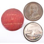 Fine circular brass box 3” cast with a head portrait of Wellington titled ‘ENGLANDS GREAT CAPTAIN AR