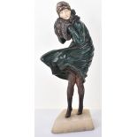 ^ Art Deco cold-painted and patinated bronze figure ‘The Squall’ c.1930, stamped ‘Chiparus’ and ‘Etl