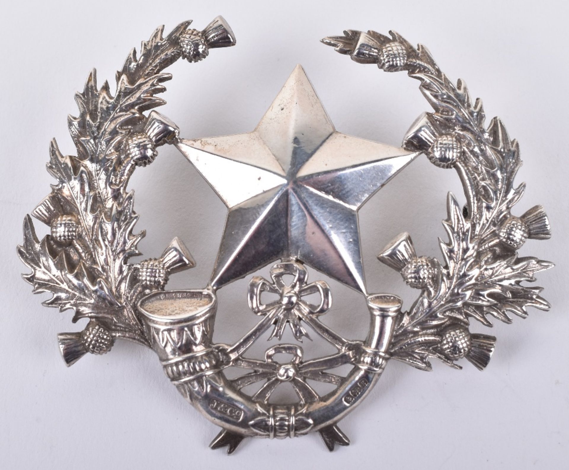 Fine Hallmarked Silver Cameronians (Scottish Rifles) Officers Glengarry Badge