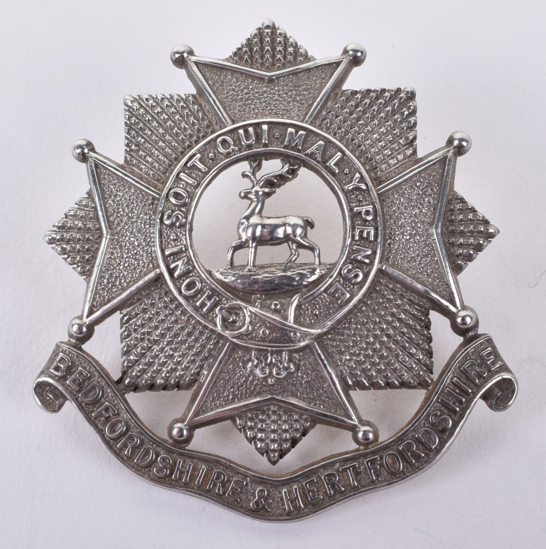 Sterling Silver Bedfordshire & Hertfordshire Regiment Officers Cap Badge