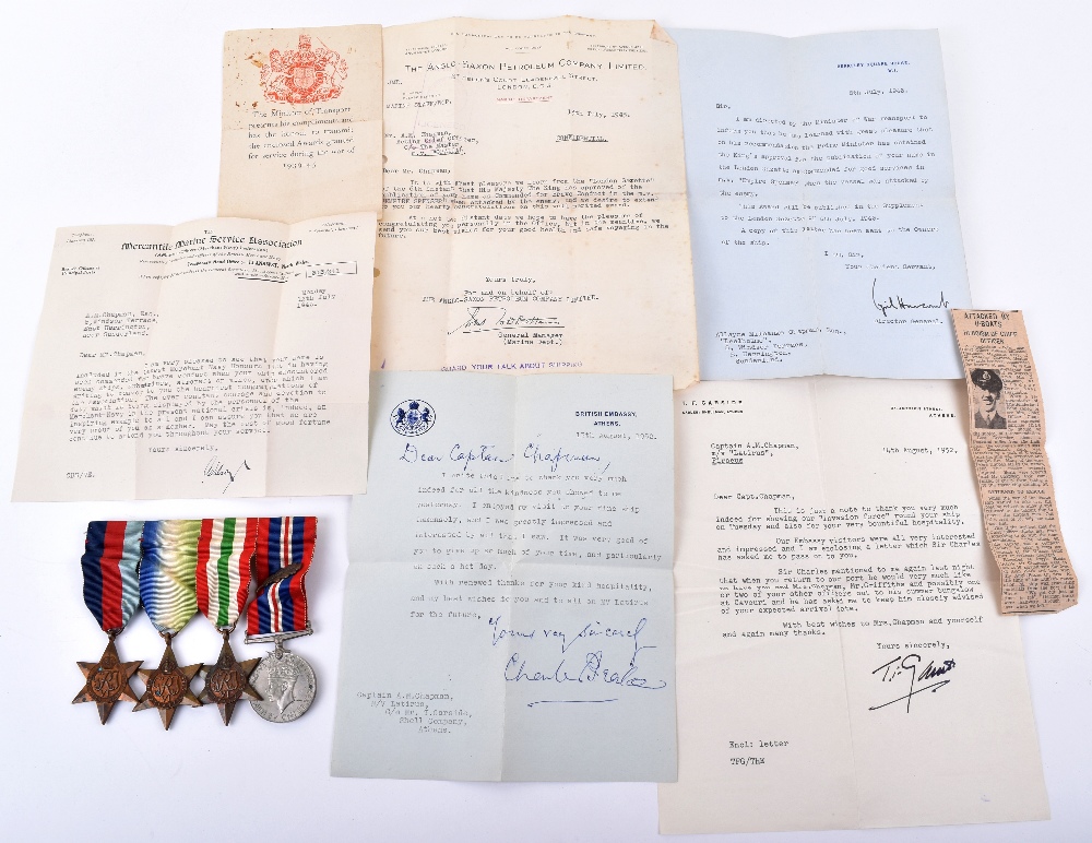 WW2 Merchant Navy Mentioned in Despatches Medal Group of Four of Second Officer A M Chapman, Who Ear