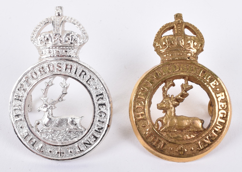 2x Variations of Hertfordshire Regiment Officers Cap Badges