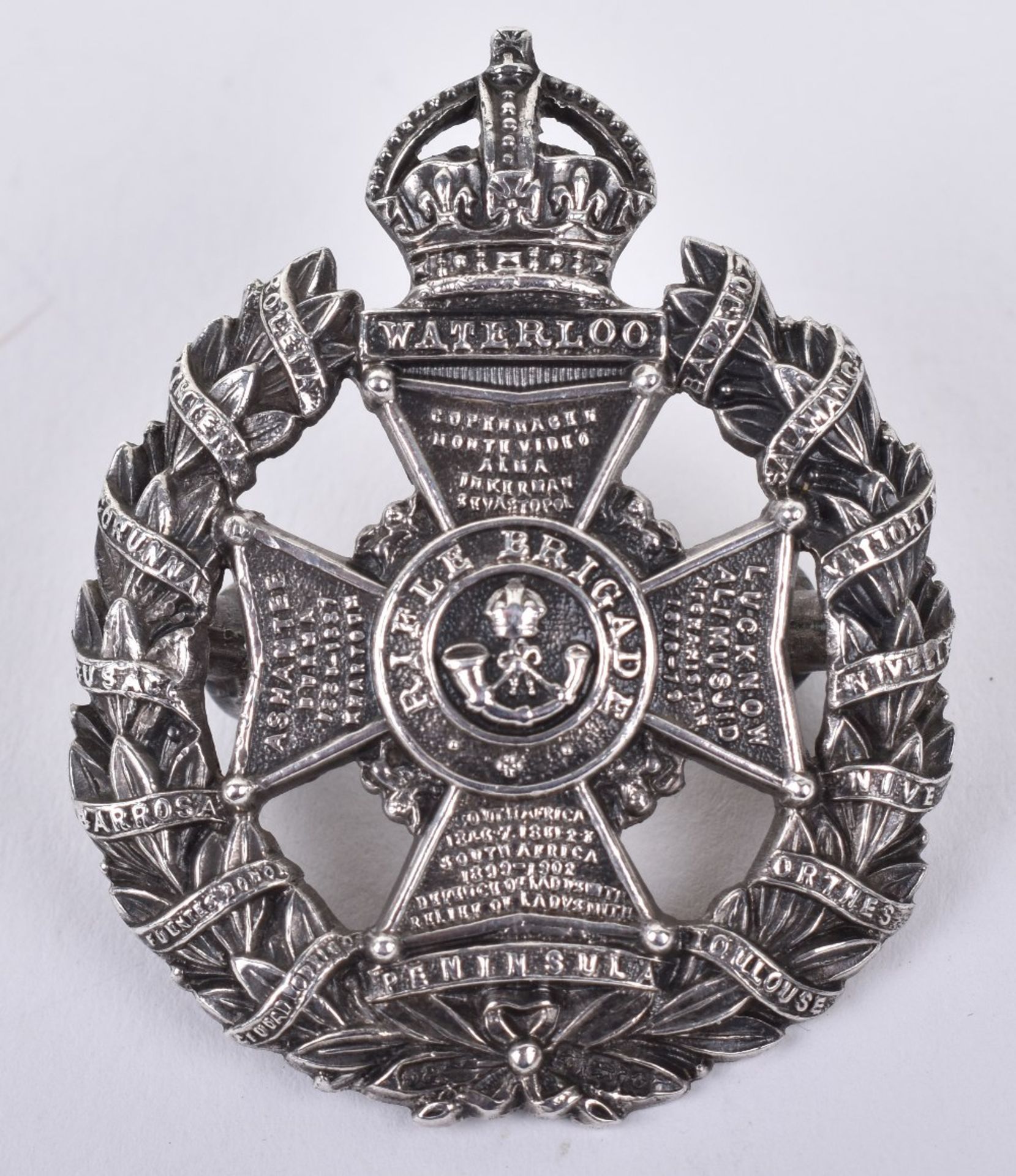 British Rifle Brigade Officers Hallmarked Silver Cap Badge