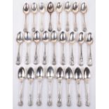 Twenty three Georgian fiddle, thread and shell pattern dessert spoons