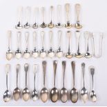 A selection of Georgian silver mustard spoons and tea spoons