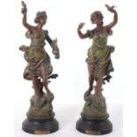 A pair of spelter figures after E.C.H Guillemin, titled Le Message and Ondine