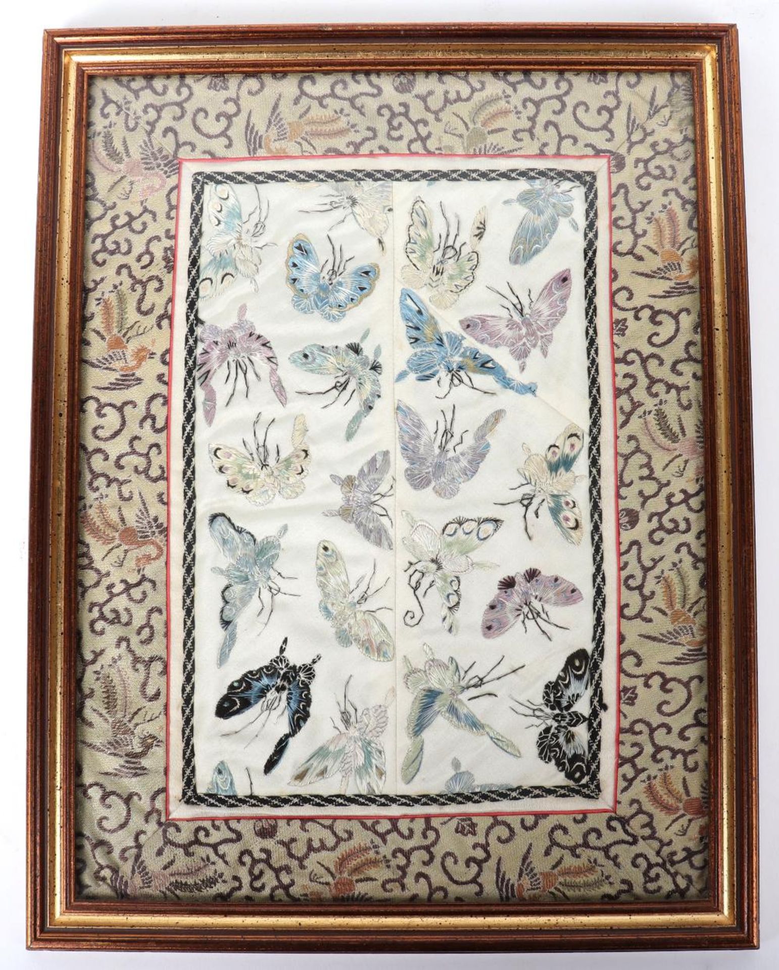 A Chinese silk embroidery of butterflies