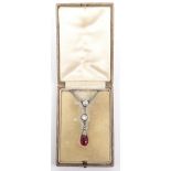 A fine diamond and ruby drop necklace