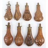 8x Assorted Gun-Sized Copper Powder Flasks