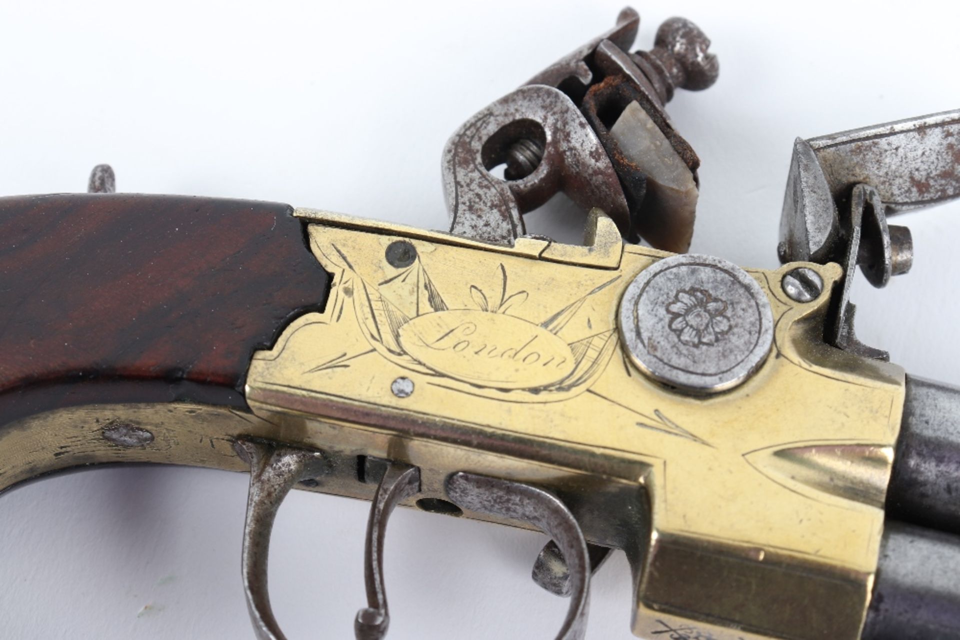 Over and Under Brass Frame Flintlock Boxlock Pocket Pistol - Image 3 of 9