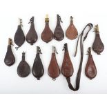 12x Assorted 19th Century Leather Shot Bags
