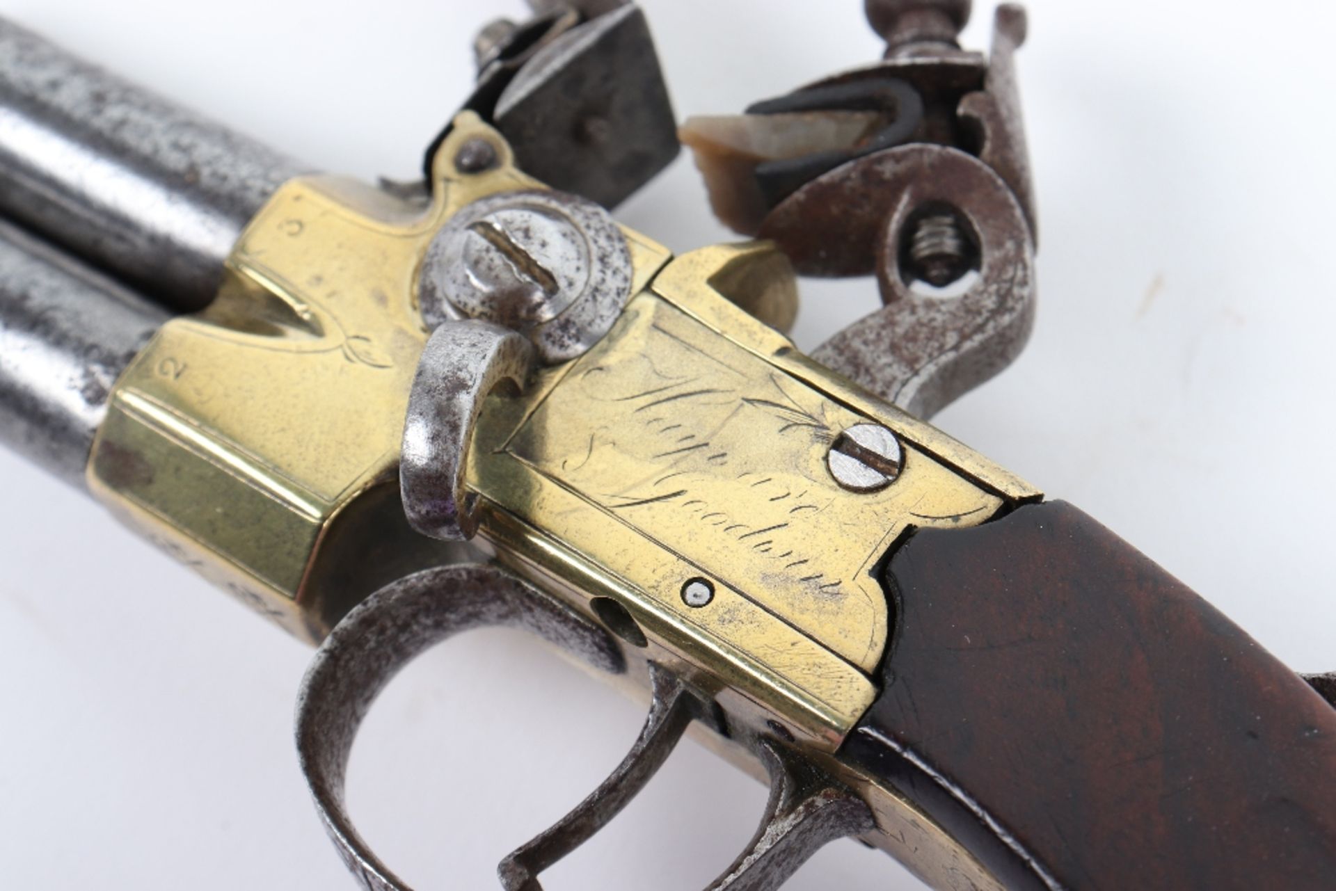 Over and Under Brass Frame Flintlock Boxlock Pocket Pistol - Image 9 of 9